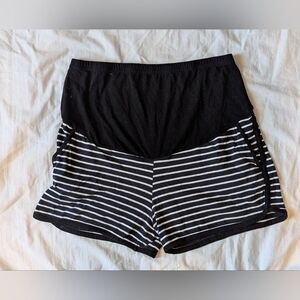 Black and White Striped Maternity Shorts